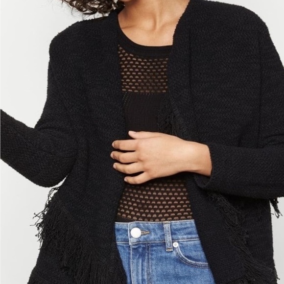 COPY - Anthropologie Maje Black Maldives fringe tweed open style  cardigan size… - Picture 3 of 8